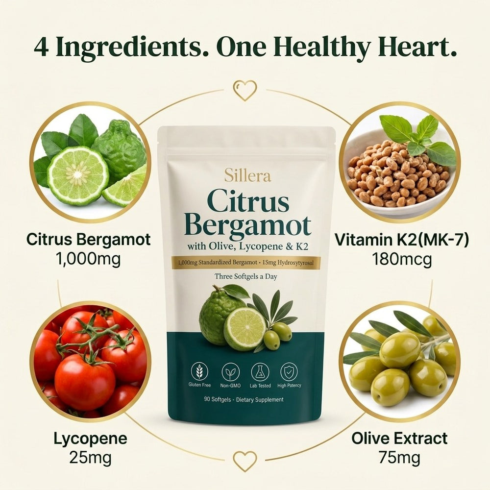 4 ingredients: citrus bergamot, vitamin K2, olive extract, lycopene