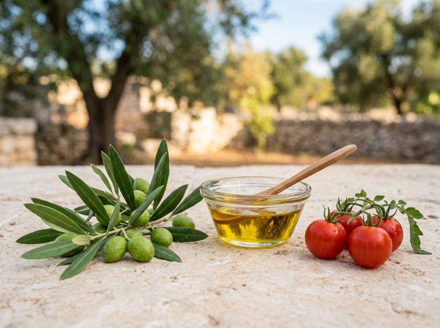 Olives, olive oil and tomatoes